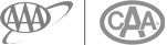 The image shows two logos: the AAA logo on the left and the CAA logo on the right, each in a gray color scheme.